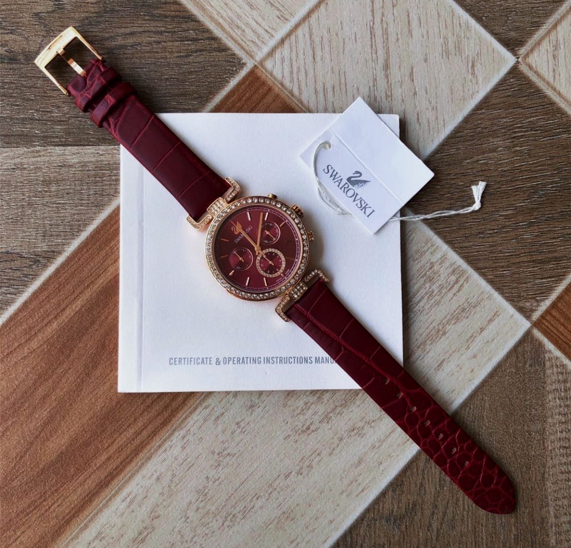  Shop Authentic Swarovski Era Journey Red Dial Red Leather Strap Watch for Women - 5416701 - Luxxuri