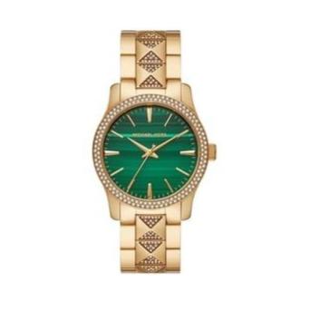  Shop Authentic Michael Kors Runway Three Hand Green Dial Gold Steel Strap Watch For Women - MK7390 - Luxxuri