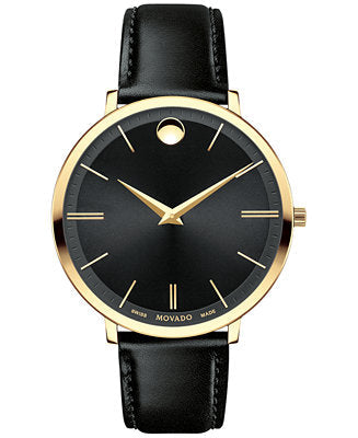  Shop Authentic Movado Ultra Slim Black Dial Black Leather Strap Watch For Women - 0607091 - Luxxuri