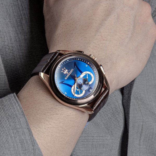  Shop Authentic Maserati Traguardo Chronograph Blue Dial Brown Leather Strap Watch For Men - R8871612024 - Luxxuri