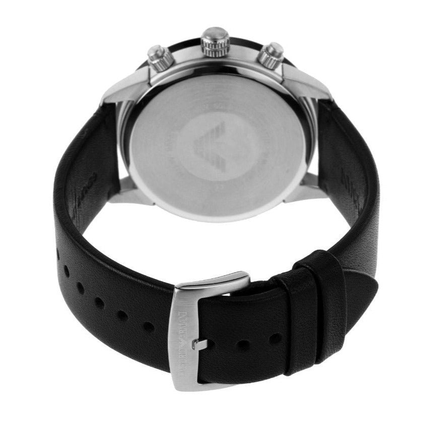  Shop Authentic Emporio Armani Mario Chronograph Black Dial Black Leather Strap Watch For Men - AR11243 - Luxxuri