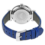  Shop Authentic Emporio Armani Gianni T Bar Quartz Crystals Silver Dial Blue Leather Strap Watch For Women - AR11344 - Luxxuri