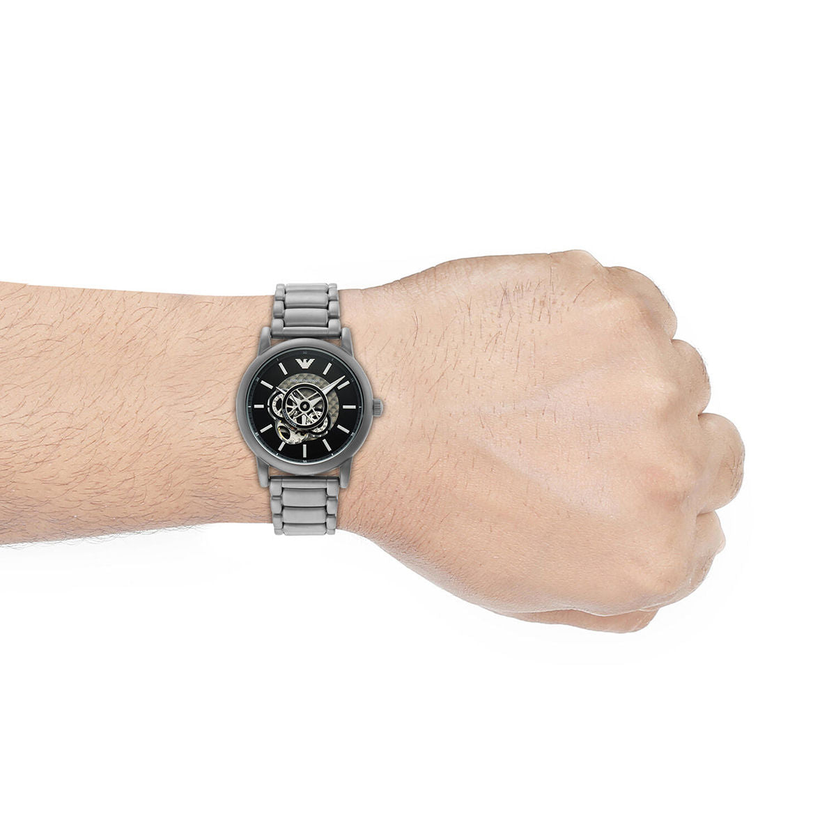  Shop Authentic Emporio Armani Meccanico Automatic Skeleton Black Dial Silver Steel Strap Watch For Men - AR60021 - Luxxuri