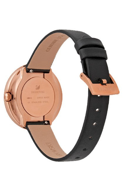  Shop Authentic Swarovski Crystalline Pure Black Dial Black Leather Strap Watch for Women - 5275043 - Luxxuri