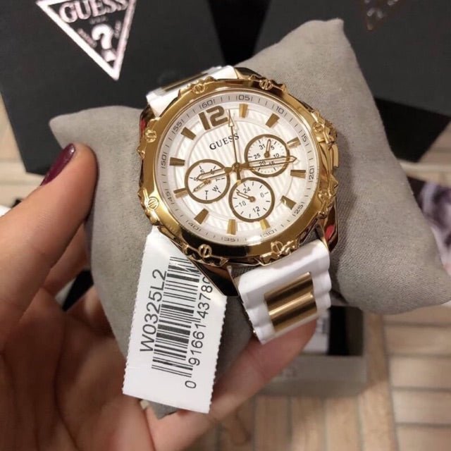  Shop Authentic Guess Intrepid White Dial Two Tone Silicone Strap Watch For Women - W0325L2 - Luxxuri