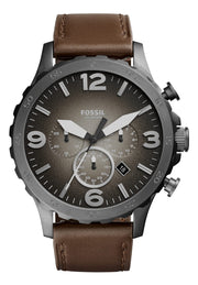  Shop Authentic Fossil Nate Chronograph Grey Dial Brown Leather Strap Watch for Men - JR1424 - Luxxuri