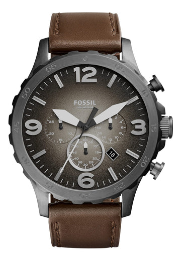  Shop Authentic Fossil Nate Chronograph Grey Dial Brown Leather Strap Watch for Men - JR1424 - Luxxuri