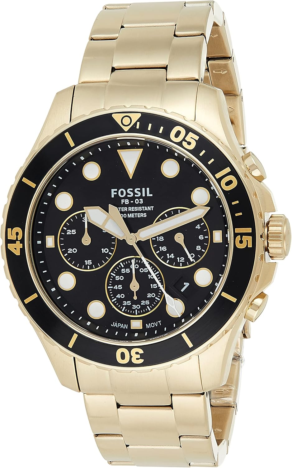  Shop Authentic Fossil FB-03 Chronograph Black Dial Gold Steel Strap Watch for Men - FS5727 - Luxxuri