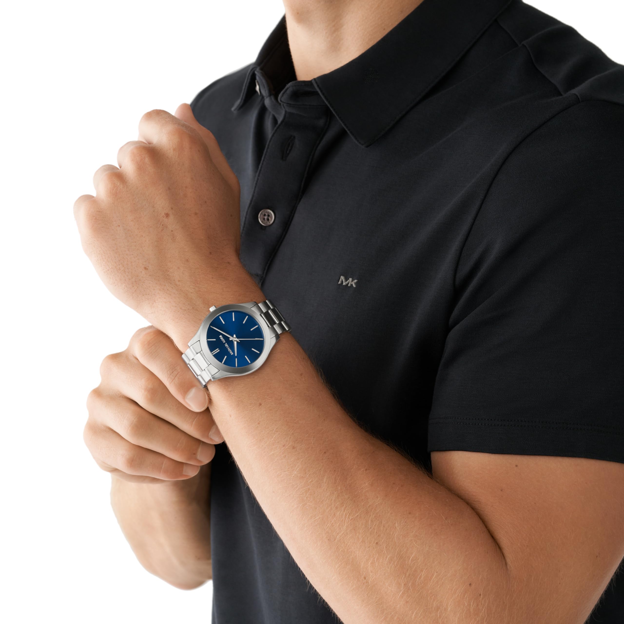  Shop Authentic Michael Kors Slim Runway Analog Blue Dial Silver Steel Strap Watch for Men - MK1060 - Luxxuri