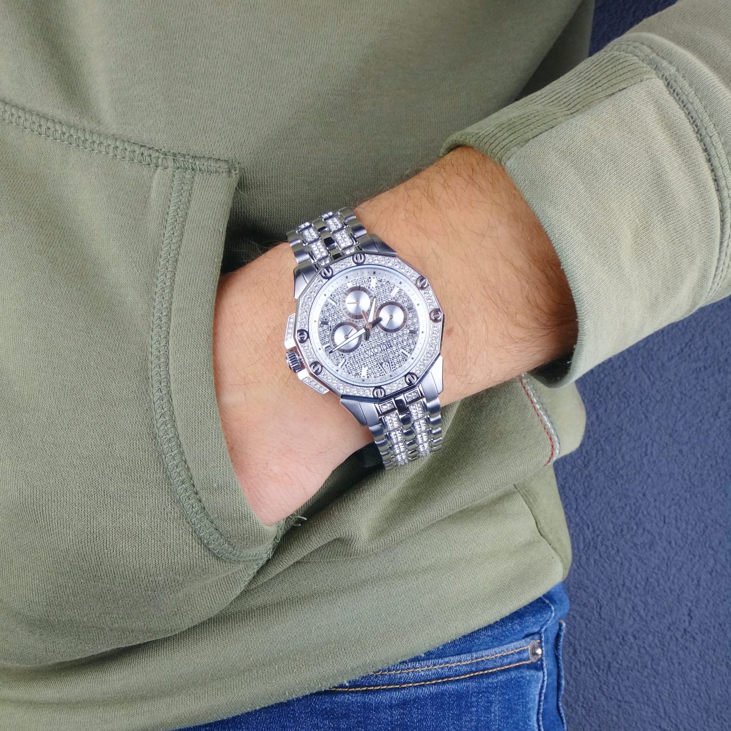  Shop Authentic Bulova Crystal Collection Pave Silver Dial with Crystals Silver Steel Strap Watch for Men - 96C134 - Luxxuri
