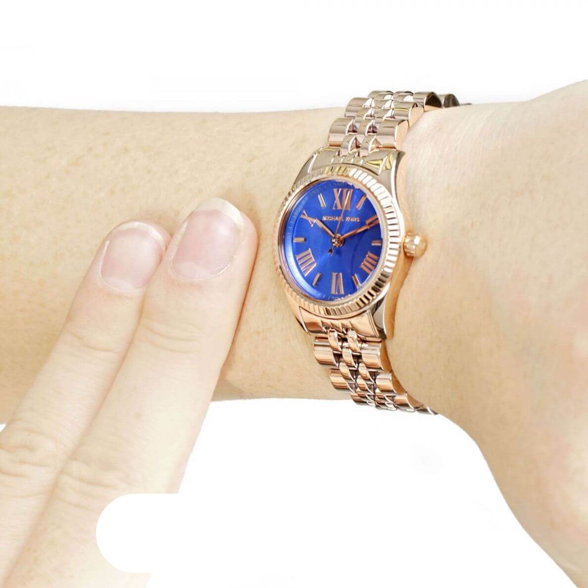  Shop Authentic Michael Kors Lexington Quartz Blue Dial Rose Gold Steel Strap Watch For Women - MK3272 - Luxxuri