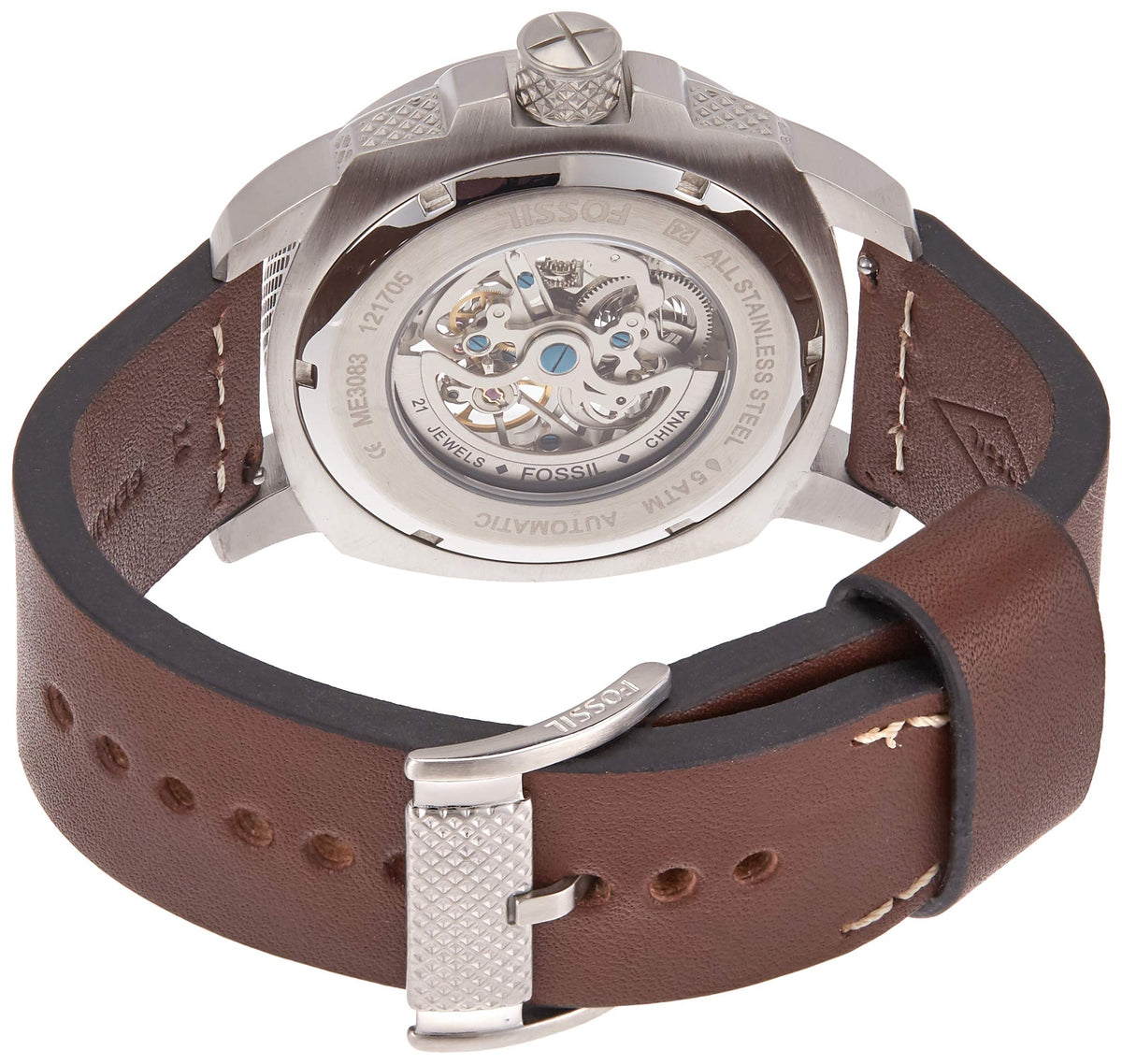  Shop Authentic Fossil Modern Machine Automatic Skeleton White Dial Brown Leather Strap Watch for Women - ME3083 - Luxxuri