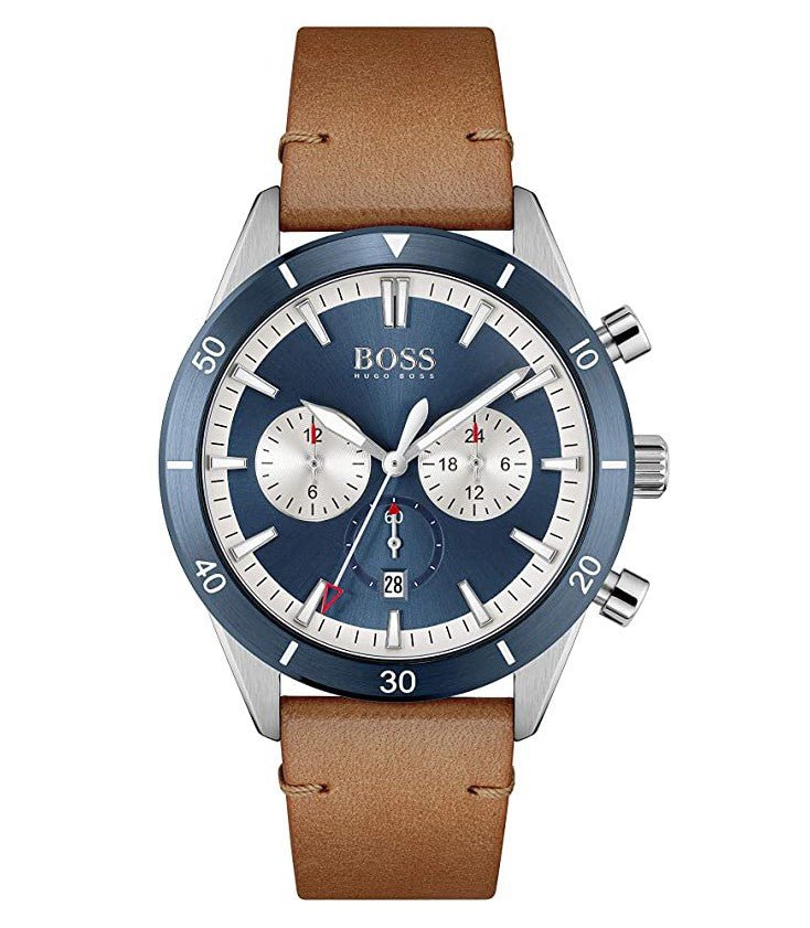  Shop Authentic Hugo Boss Santiago Blue Dial Brown Leather Strap Watch for Men - 1513860 - Luxxuri