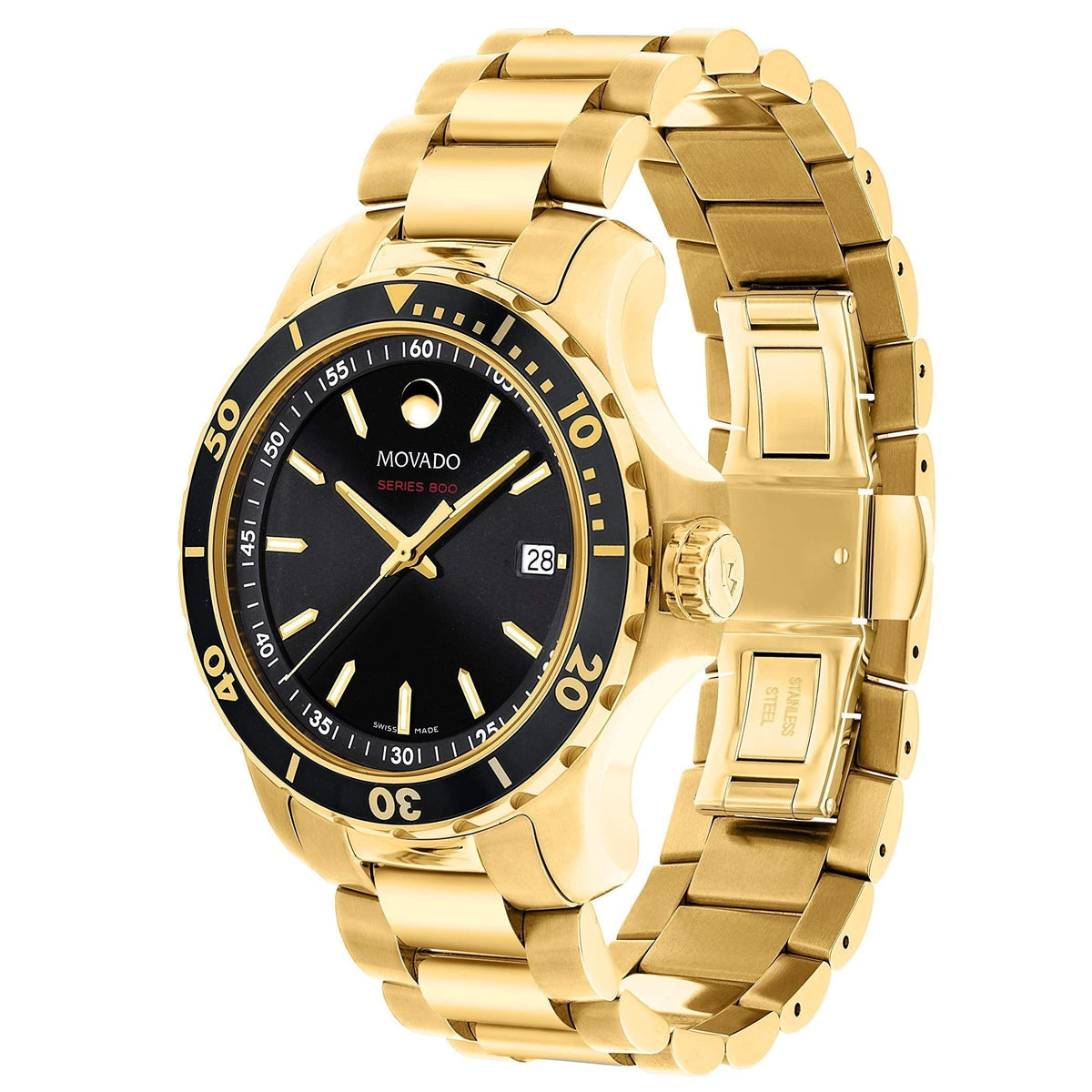  Shop Authentic Movado Series 800 Black Dial Gold Steel Strap Watch For Men - 2600145 - Luxxuri