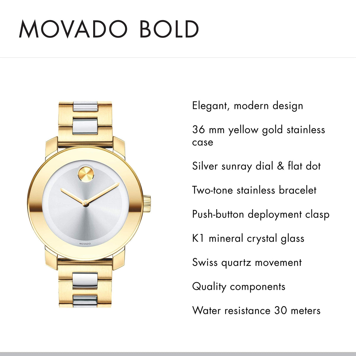  Shop Authentic Movado Bold Silver Dial Two Tone Steel Strap Watch for Women - 3600129 - Luxxuri