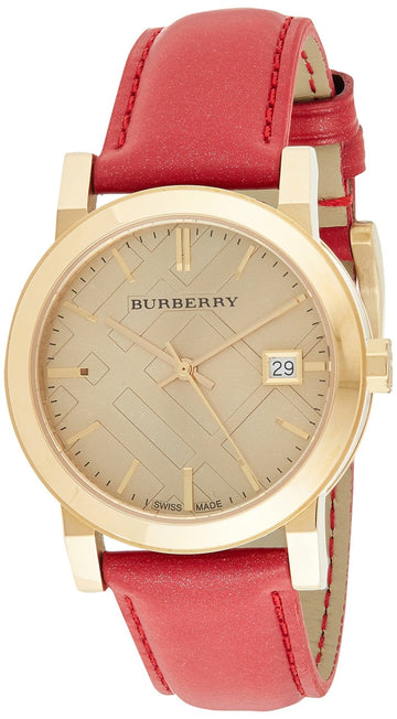  Shop Authentic Burberry The City Gold Dial Red Leather Strap Watch for Women - BU9140 - Luxxuri