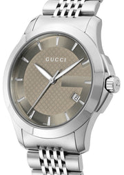  Shop Authentic Gucci G Timeless Brown Dial Silver Steel Strap Watch For Men - YA126406 - Luxxuri