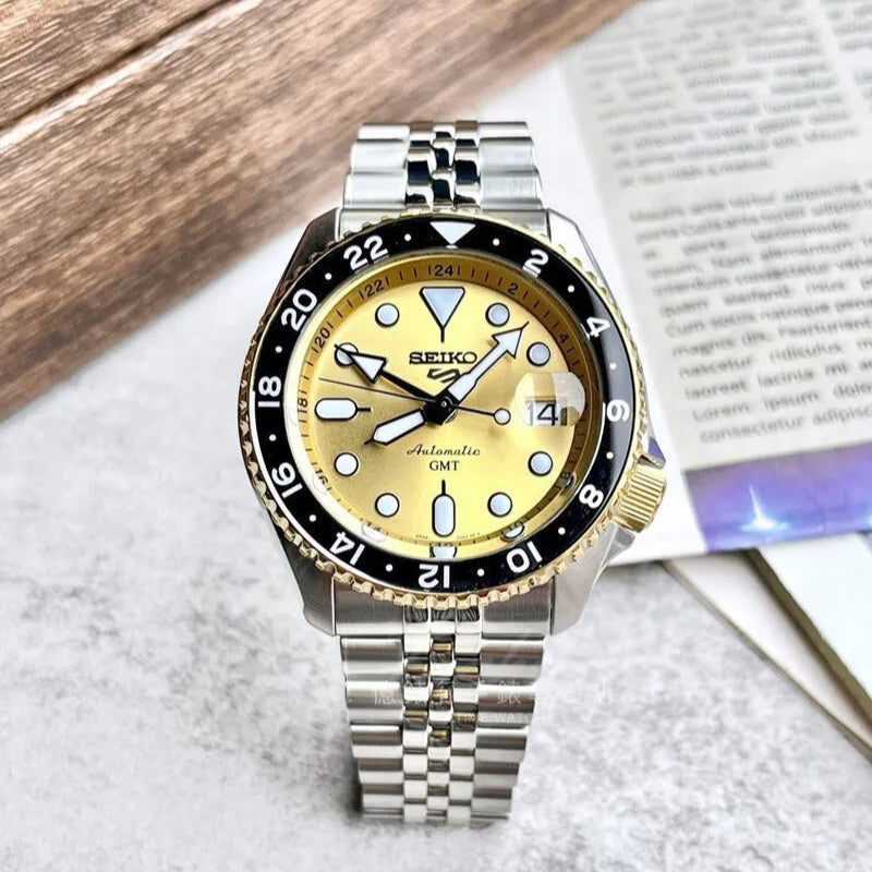  Shop Authentic Seiko 5 Sports GMT Automatic 70th Anniversary Taiwan Limited Edition Gold Dial Silver Steel Strap Watch For Men - SSK044K1 - Luxxuri