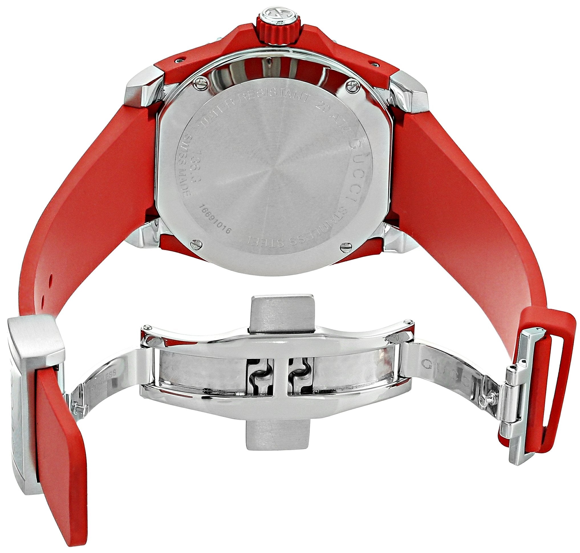  Shop Authentic Gucci Dive Quartz Black Dial Red Rubber Strap Watch For Men - YA136309 - Luxxuri