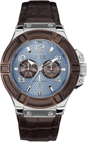  Shop Authentic Guess Rigor Analogue Quartz Blue Dial Brown Leather Strap Watch For Men - W0040G10 - Luxxuri