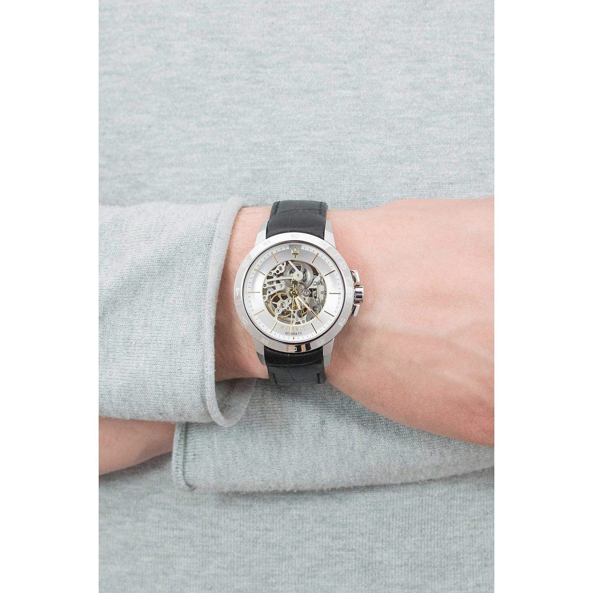  Shop Authentic Maserati Ingegno Automatic Black Skeleton Dial Black Leather Strap Watch For Men - R8821119002 - Luxxuri