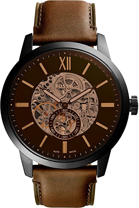  Shop Authentic Fossil Townsman Automatic Skeleton Black Dial Brown Leather Strap Watch for Men - ME3181 - Luxxuri