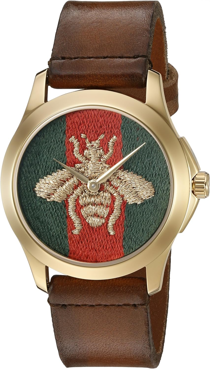  Shop Authentic Gucci G Timeless Quartz Green & Red Dial Brown Leather Strap Watch For Men - YA126451 - Luxxuri