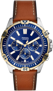  Shop Authentic Fossil Garrett Chronograph Blue Dial Brown Leather Strap Watch for Men - FS5625 - Luxxuri