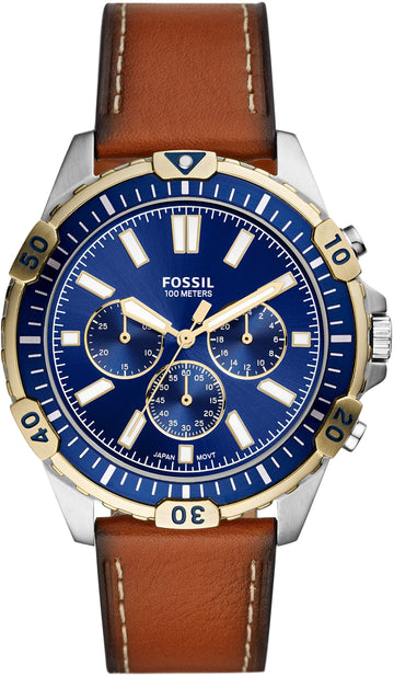  Shop Authentic Fossil Garrett Chronograph Blue Dial Brown Leather Strap Watch for Men - FS5625 - Luxxuri