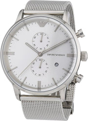  Shop Authentic Emporio Armani Classic Chronograph Quartz Silver Dial Silver Mesh Bracelet Watch For Men - AR0390 - Luxxuri
