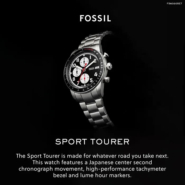  Shop Authentic Fossil Sport Tourer Chronograph Black Dial Silver Steel Strap Watch for Men - FS6045 - Luxxuri