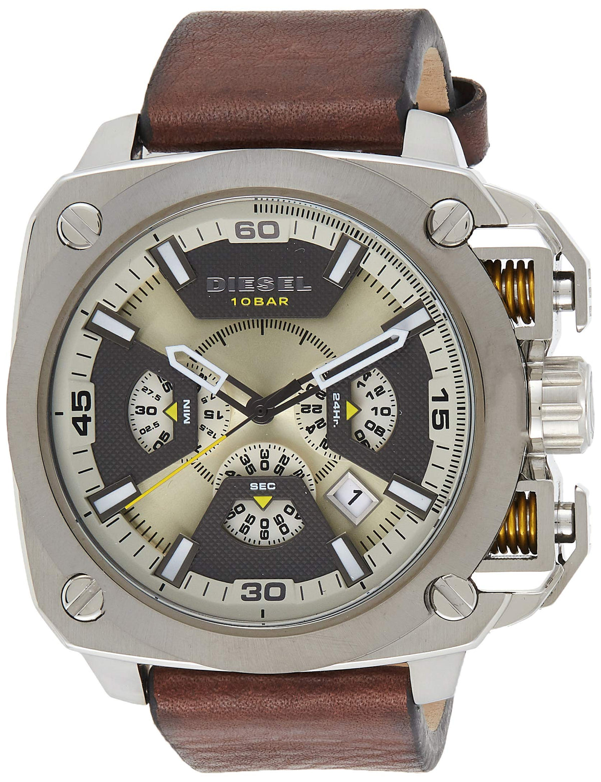  Shop Authentic Diesel BAMF Chronograph Beige Dial Brown Leather Strap Watch For Men - DZ7343 - Luxxuri