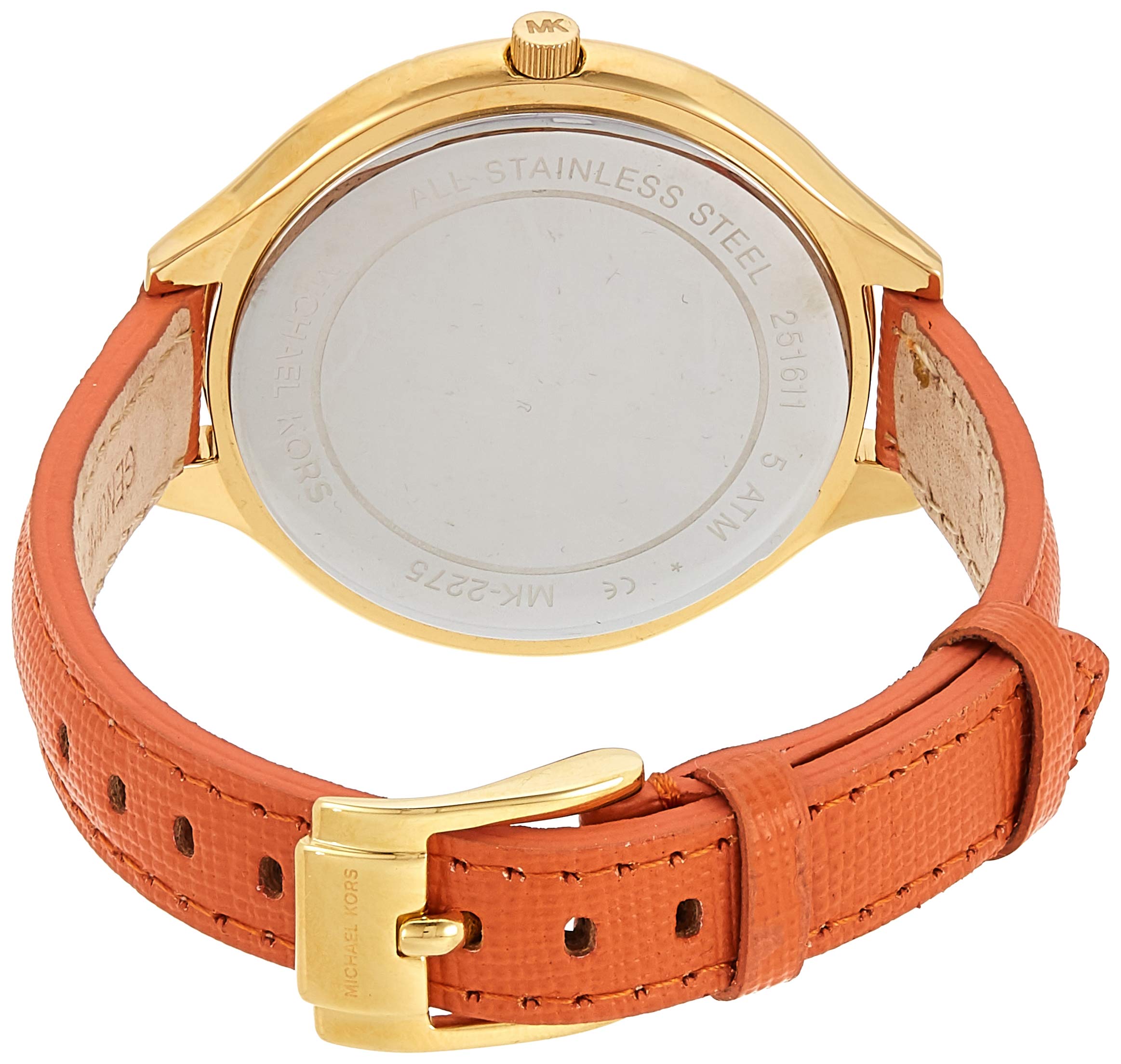  Shop Authentic Michael Kors Runway Quartz Gold Dial Orange Leather Strap Watch For Women - MK2275 - Luxxuri