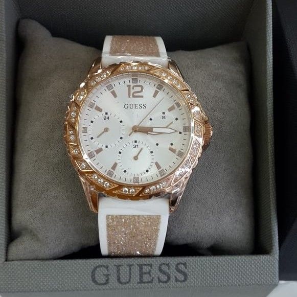  Shop Authentic Guess Swirl Quartz Silver Dial White Rubber Strap Watch For Women - W1096l2 - Luxxuri