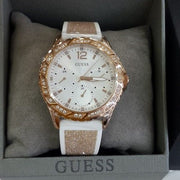  Shop Authentic Guess Swirl Quartz Silver Dial White Rubber Strap Watch For Women - W1096l2 - Luxxuri