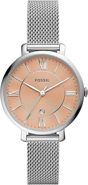  Shop Authentic Fossil Jacqueline Three Hand Pink Dial Silver Mesh Strap Watch for Women - ES5089 - Luxxuri