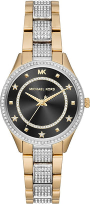  Shop Authentic Michael Kors Lauryn Crystal Pave Black Dial Two Tone Steel Strap Watch For Women - MK4403 - Luxxuri