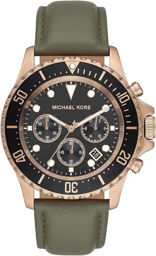  Shop Authentic Michael Kors Everest Analog Black Dial Green Leather Strap Watch For Men - MK9090 - Luxxuri