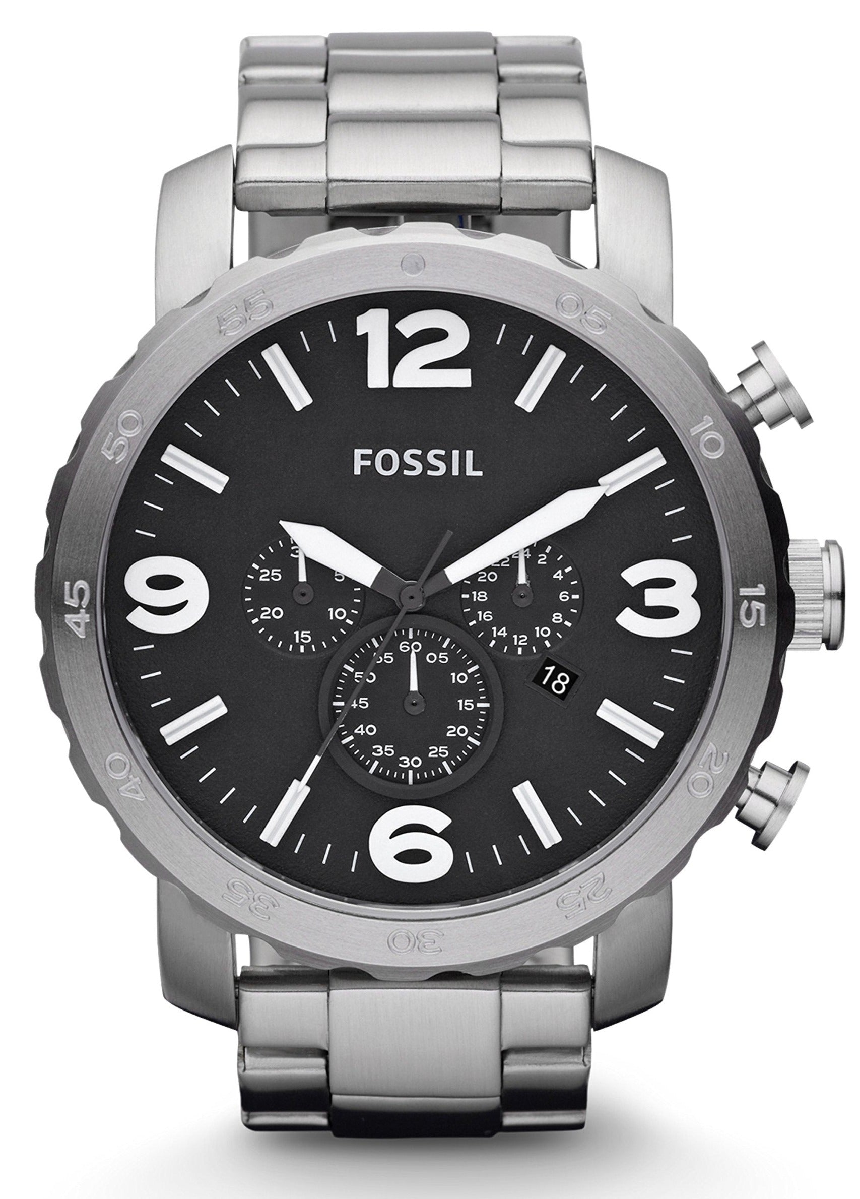  Shop Authentic Fossil Nate Chronograph Black Dial Silver Steel Strap Watch for Men - JR1353 - Luxxuri