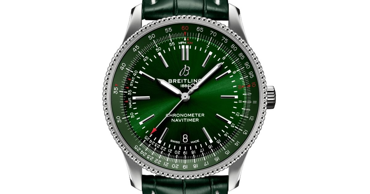  Shop Authentic Breitling Navitimer Automatic 41mm Green Dial Green Leather Strap Watch for Men - A17326361L1P1 - Luxxuri