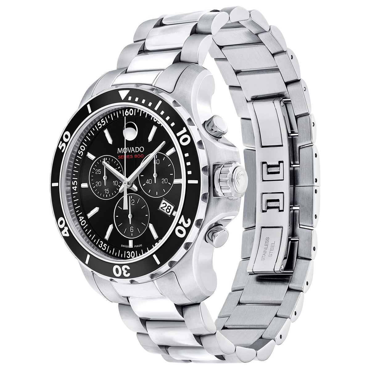  Shop Authentic Movado Series 800 Chronograph Black Dial Silver Steel Strap Watch For Men - 2600142 - Luxxuri