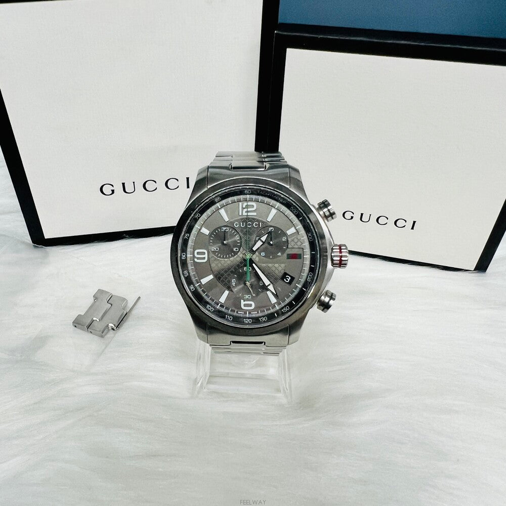  Shop Authentic Gucci G Timeless Chronograph Grey Dial Silver Steel Strap Watch For Men -  YA126238 - Luxxuri