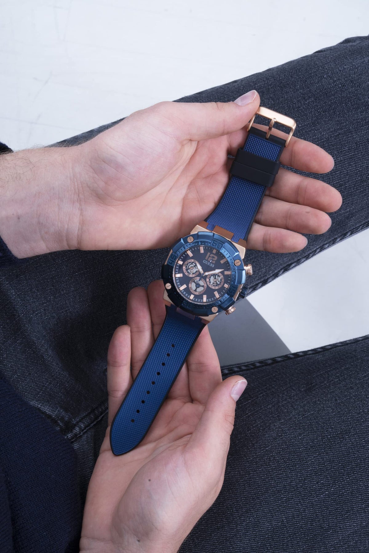  Shop Authentic Guess Navigator Chronograph Blue Dial Blue Rubber Strap Watch for Men - GW0264G4 - Luxxuri