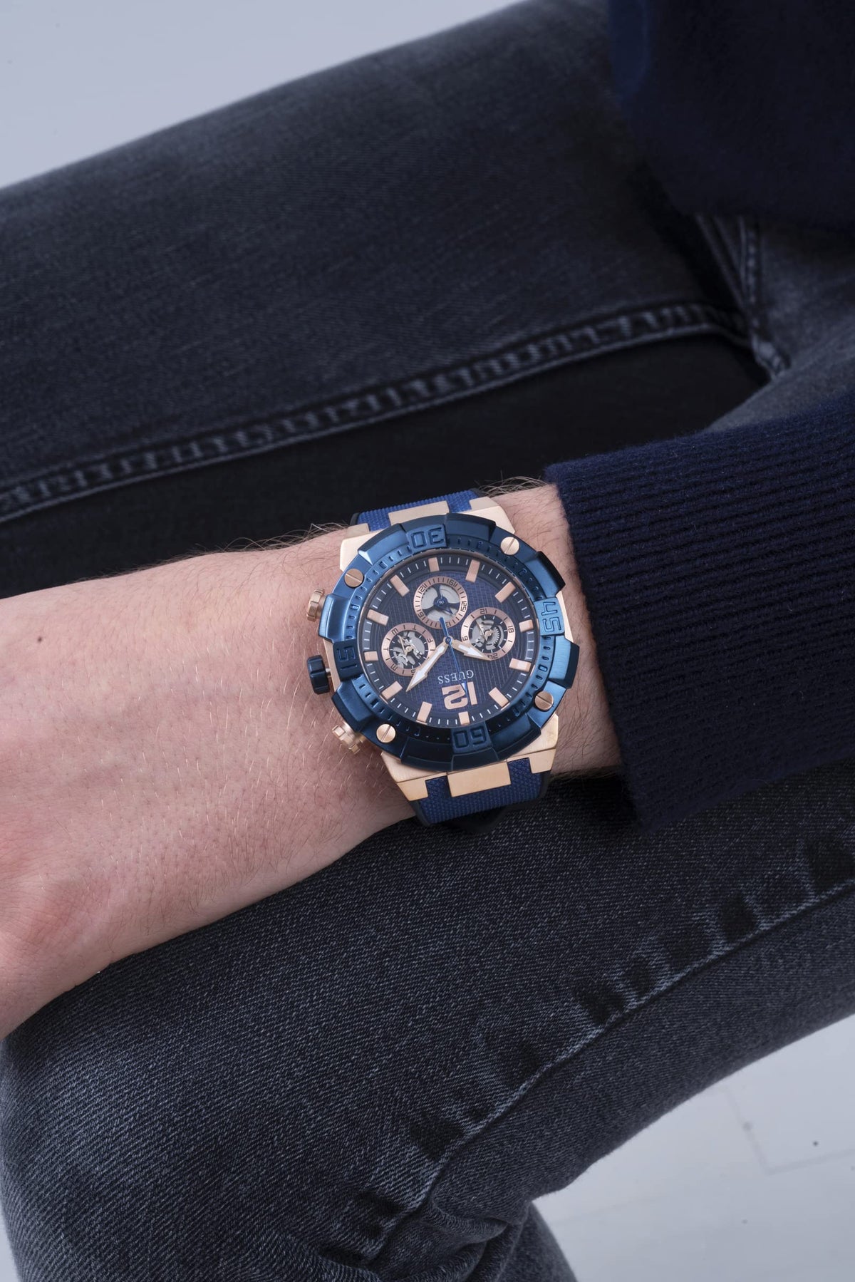  Shop Authentic Guess Navigator Chronograph Blue Dial Blue Rubber Strap Watch for Men - GW0264G4 - Luxxuri