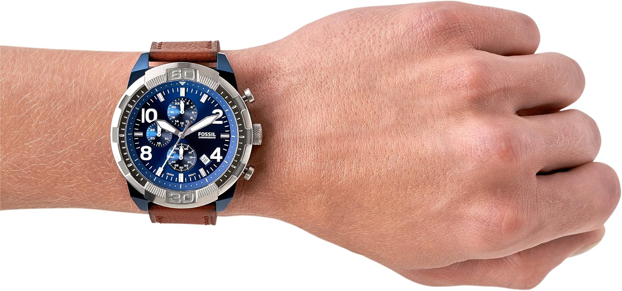  Shop Authentic Fossil Bronson Chronograph Luggage Blue Dial Brown Leather Strap Watch for Men - FS5829 - Luxxuri