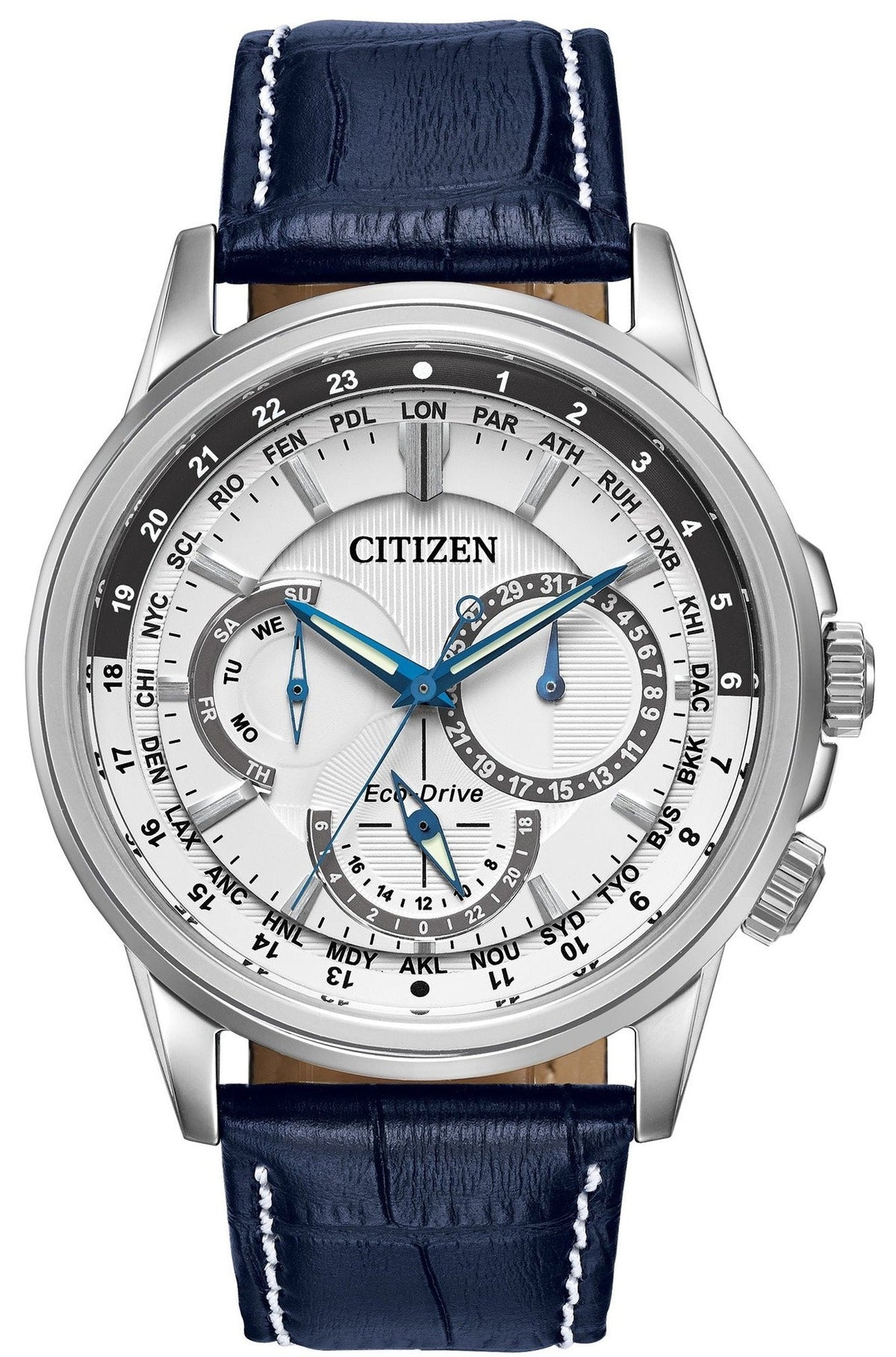  Shop Authentic Citizen Eco Drive Calendrier White Dial Blue Leather Strap Watch For Men - BU2020-11A - Luxxuri