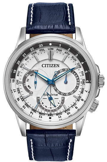  Shop Authentic Citizen Eco Drive Calendrier White Dial Blue Leather Strap Watch For Men - BU2020-11A - Luxxuri