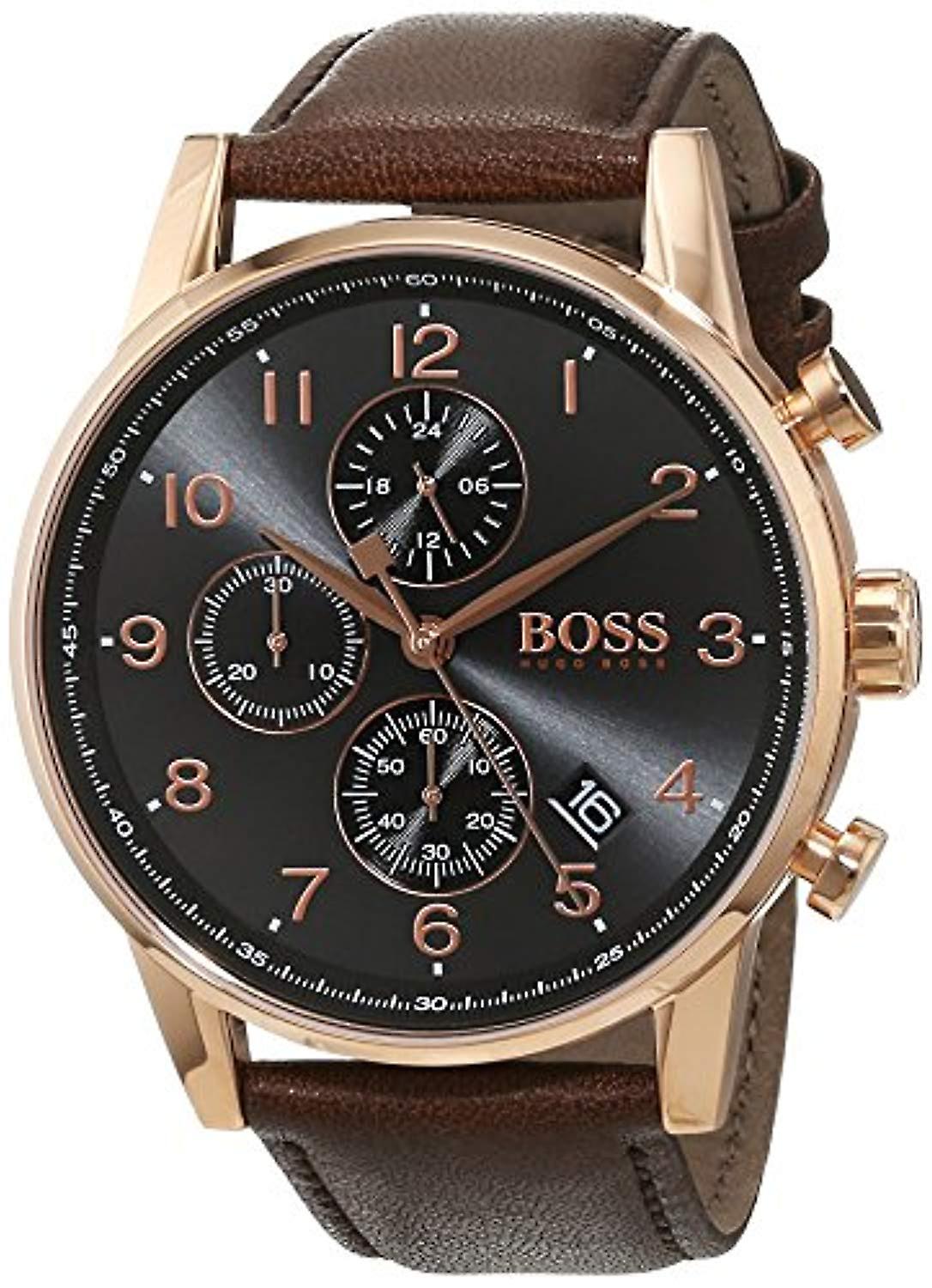  Shop Authentic Hugo Boss Navigator Grey Dial Brown Leather Strap Watch for Men - 1513496 - Luxxuri