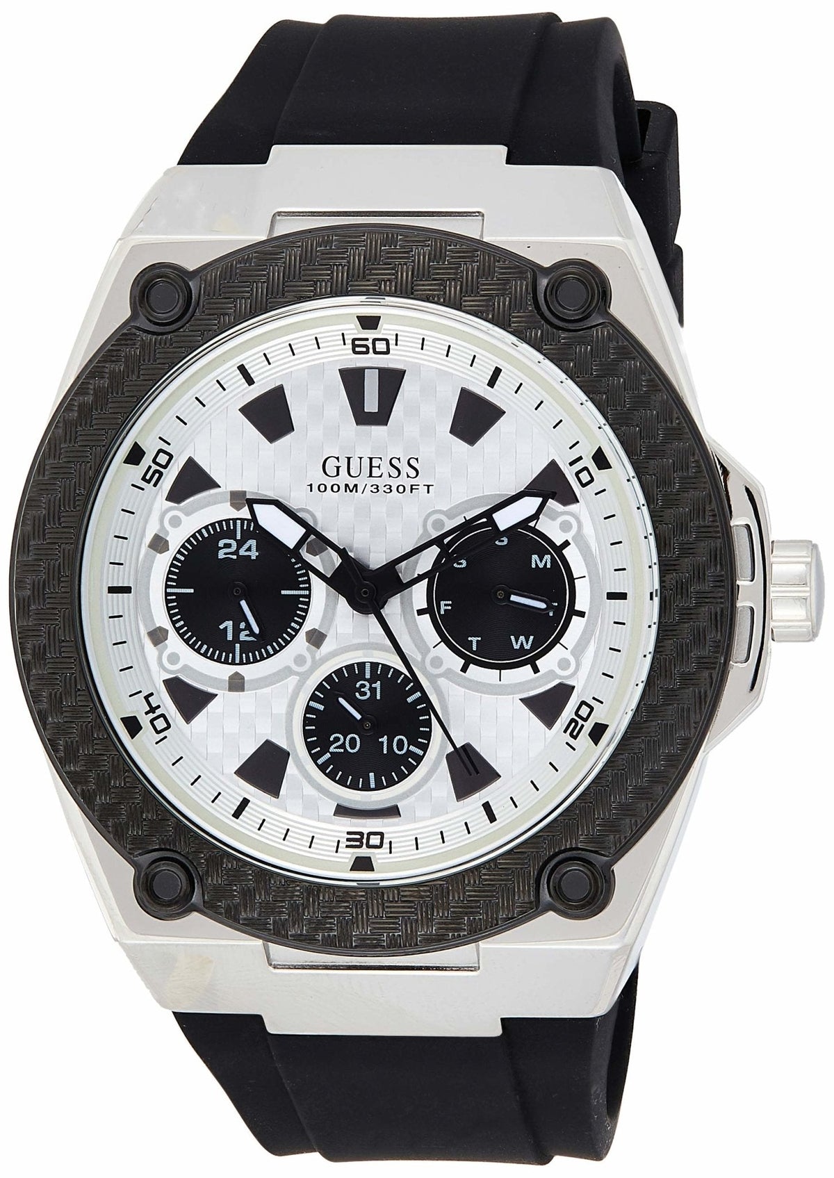  Shop Authentic Guess Legacy White Dial Black Rubber Strap Watch For Men - W1049G3 - Luxxuri