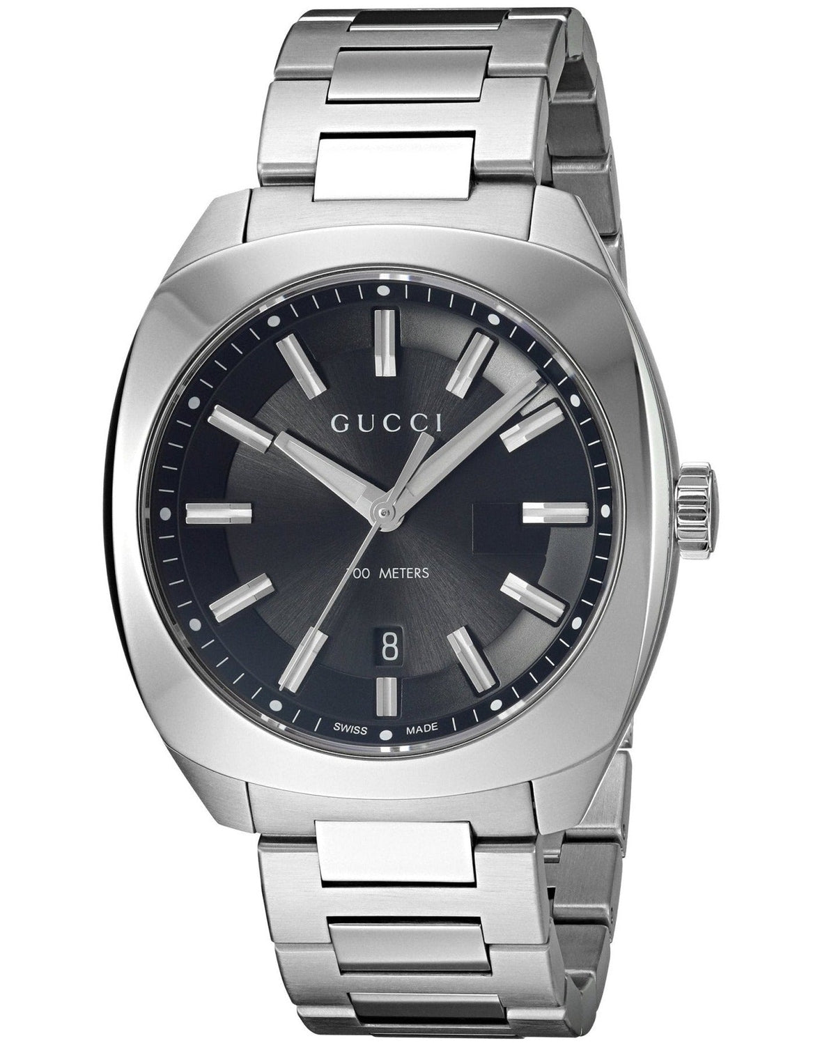  Shop Authentic Gucci GG2570 Quartz Black Dial Silver Steel Strap Watch For Men - YA142301 - Luxxuri